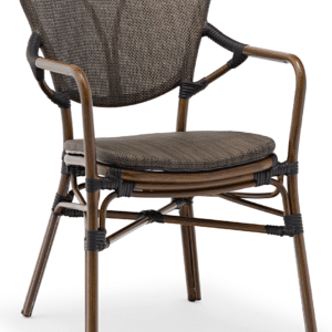 Havestol House of Sander Colmar udendørs spisebordsstol i aluminium lysebrun med sorte detaljer H84ÃB56ÃL64 cm